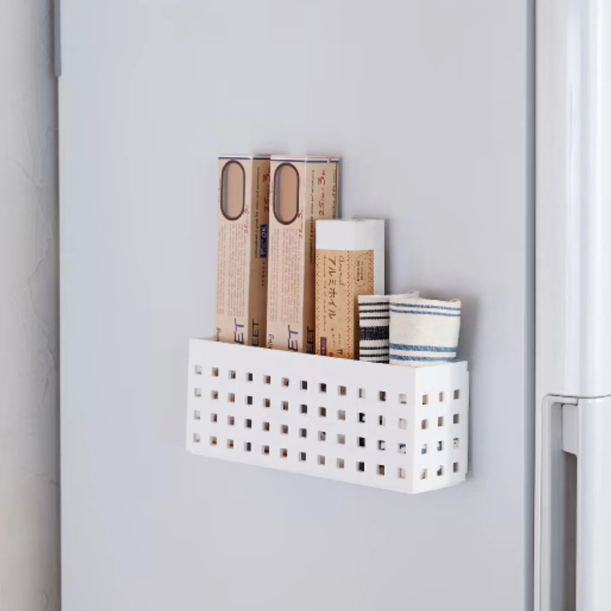 Canasto Magnético Largo para Lavadora y Refrigerador Blanco